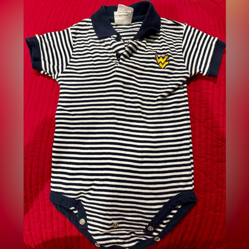 WVU Blue and White Bodysuit with Polo Collar